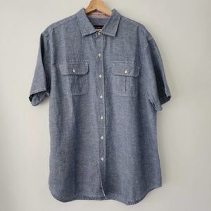 NEW Tommy Bahama blue Captain Chambray short sleeve linen blend shirt men L NWT